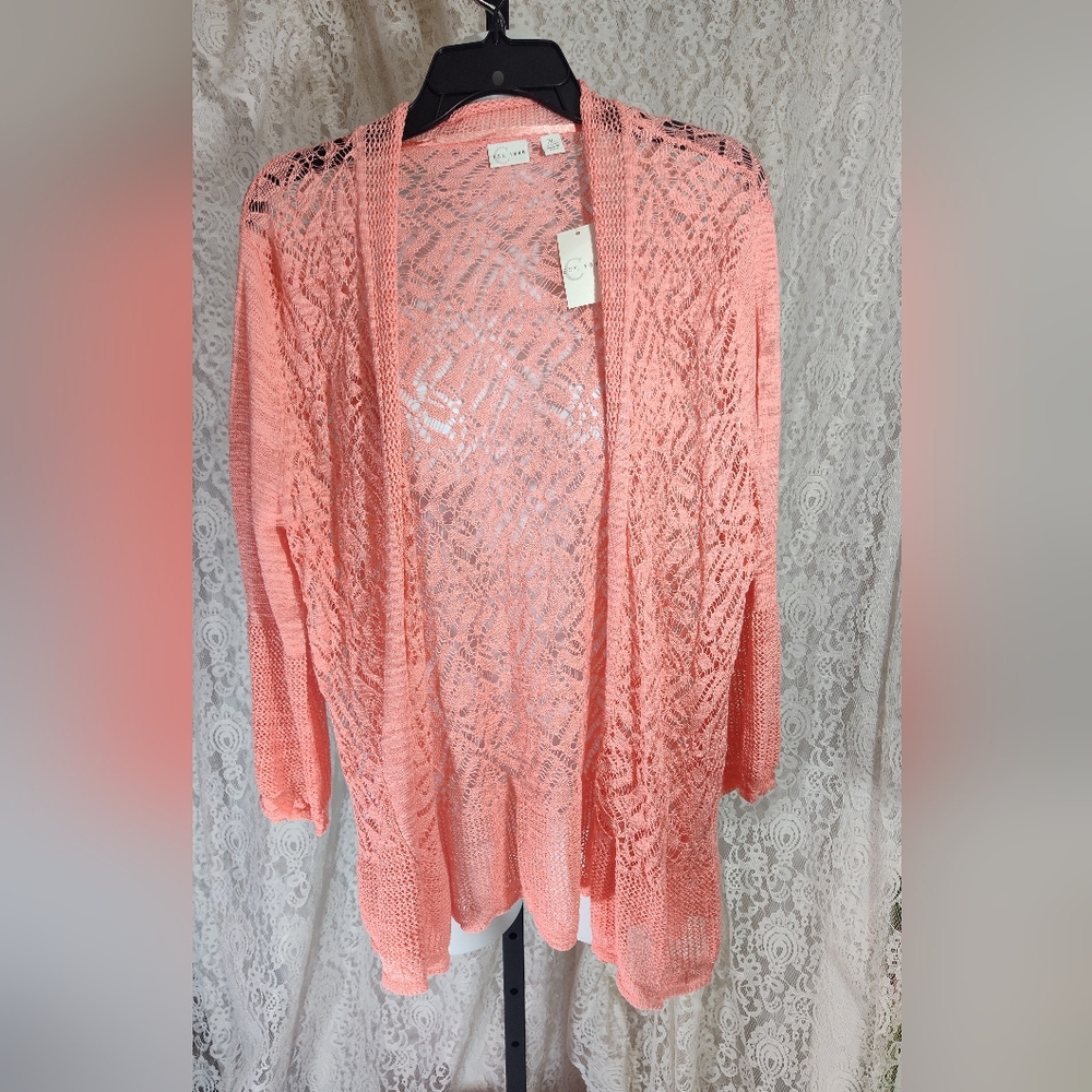 Women's Peach Pink  Open Knit Sweater Kimono Shrug NWOT